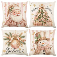 En stock, housses de coussin décoratives carrées pour la maison et l'hôtel, avec des motifs de Noël, du Père Noël, du cerf, de la flocon de neige et du bonhomme de neige