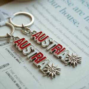 Austria Letter Keychain Zinc Alloy Enamel Souvenir Metal <b>keyring</b> custom shape design metal keychain - Product Image 2