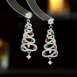 2024 New Christmas <b>Tree</b> Earrings Fashion Diamond Shiny Zircon Earrings Cute Pendant Earrings Jewelry Christmas Gift - Product Image 1