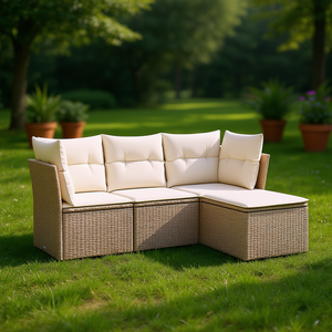 Ensemble de canapés de jardin en rotin beige, meubles d'extérieur modulaires, confortables et élégants, 4 pièces - Product Image 2
