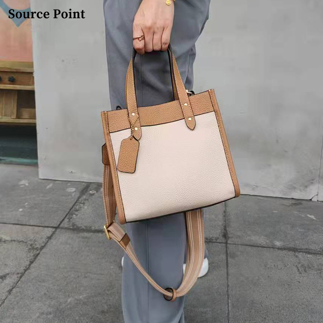 Simple Contrasting Color Luxury Designer Handbags for Women Square Genuine Leather Commuting Tote Handbags with Removable Strap