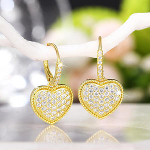 E3985 Pendientes de diamantes Golden Heart de oro amarillo para mujer, románticos, para uso diario, color G, diamantes naturales - Product Image 5