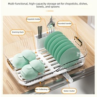 Organisateur d'ustensiles de cuisine en plastique pour évier avec égouttoir et boîte de rangement de comptoir pour bols et assiettes – Design moderne et minimaliste