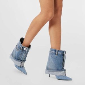 Bottines en jean pour femme à talons hauts, design personnalisé, coupe pantalon, sexy - Product Image 5