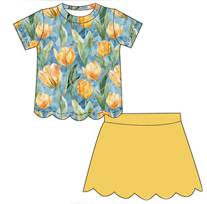 Ensemble 2 pièces été pour petites filles : Haut et jupe-short à ourlet festonné – Tenue décontractée personnalisée à manches courtes pour la rentrée scolaire – Vente chaude - Product Image 3