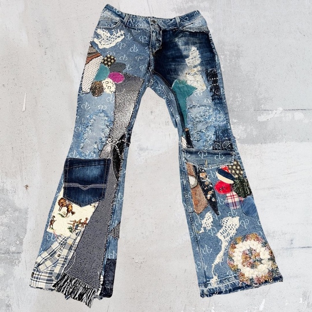 Aeedenim Men's Oversized Jeans Embroidered Loose Denim Jeans Men's Loose Flare Jeans