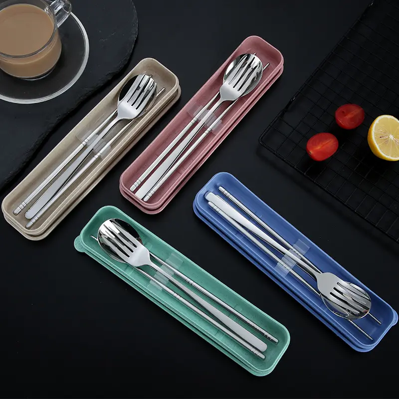 Cutlery Utensil Chopsticks Spoon Set Metal Straw Portable Travel Cutlery Set with Case