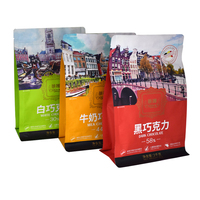 LT Papier d'aluminium refermable imprimé sur mesure pour chocolat et snack Ziplock Sac d'emballage carré en plastique à fond plat scellé sur huit côtés