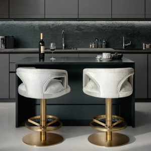 Mobilier de bar moderne Chaise de bar minimaliste de luxe personnalisée en <span class=keywords><strong>acier</strong></span> inoxydable Tabourets de bar rembourrés en velours à cadre de haute qualité - Product Image 2