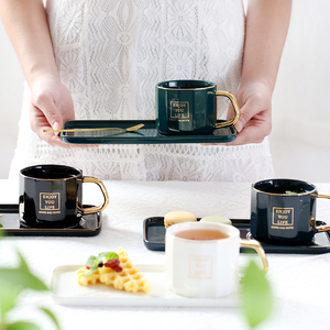 Taza de Café Espresso de Cerámica y Porcelana Ecológica de 220 ml, Estilo Nórdico, con Asa Dorada y Logotipo Personalizado en Varios Colores, con Platillo - Product Image 1