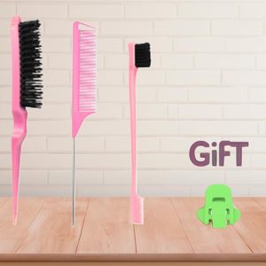 5Pcs Teasing Hair Brush Set <b>Plastic</b> Antistatic Rat Tail Comb <b>Edge</b> Brush French Braid Tools Hair Comb Set - Product Image 4