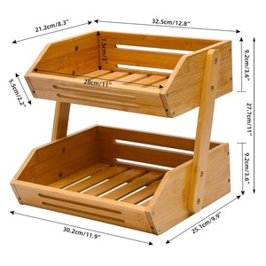 Bamboo Fruit Rack 2 Tier Stackable Foldable Storage Shelf For <b>Kitchen</b> Countertop Display - Product Image 3