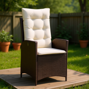 Silla Reclinable de Ratán Sintético Marrón para Patio con Cojines, Muebles de Jardín Contemporáneos para Exteriores - Product Image 2