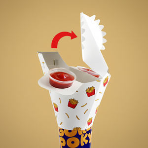 Nouveau design – Combo frites et poulet frit à emporter – Gobelet avec support supérieur pour une main et compartiment pour sauce - Product Image 2