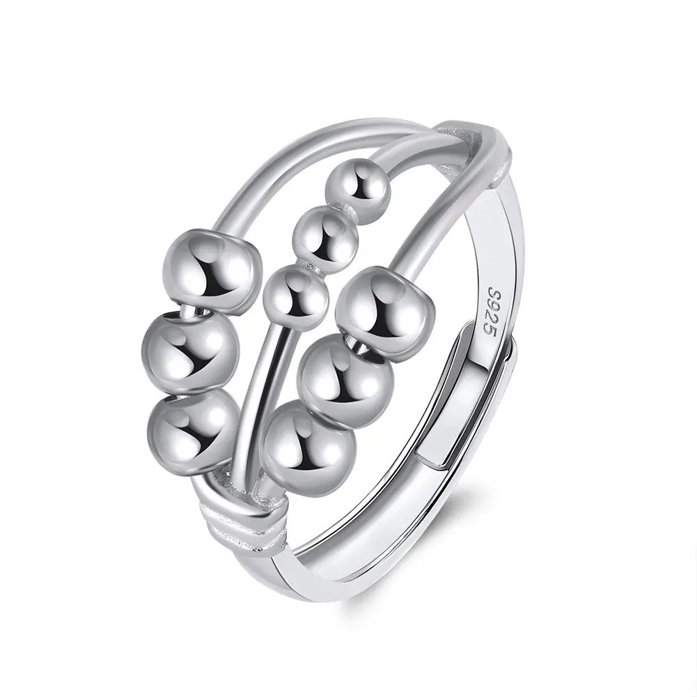 Кольцо RINNTIN SR299 из настоящего стерлингового серебра с Бусиной, 925 для женщин и мужчин