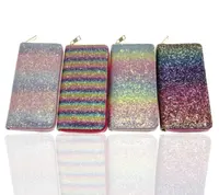 EL NUEVO LÁSER lentejuelas colorido de la Pu cartera de mano del arco iris tarjeta monedero bolso de embrague