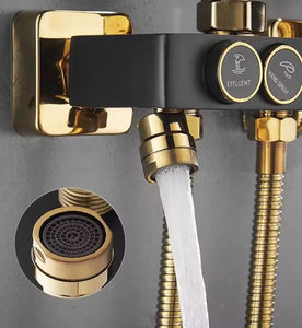 Système <span class=keywords><strong>de</strong></span> <span class=keywords><strong>douche</strong></span> <span class=keywords><strong>de</strong></span> pluie murale moderne noir et or robinets thermostatiques à main et coulissants en laiton avec noyau <span class=keywords><strong>de</strong></span> valve en céramique - Product Image 3