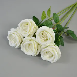 Hot Selling Real Touch Artificial Flower Single Stem Velvet Rose White Rose Flower For Wedding Decoration Christmas Decorative