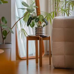 Taburete Trébol de Cuatro Hojas, Madera de Cerezo Maciza, Apilable, Redondo, para Sala de Estar y Uso Doméstico - Product Image 2