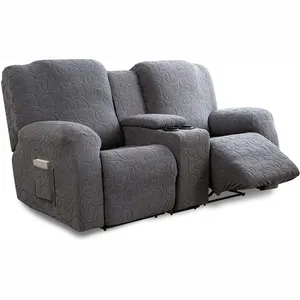 Plain Dyed Jacquard Recliner Sofa Cover Modern Design Reclining Sofa With Middle Console Slipcover