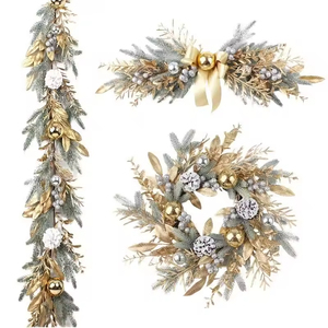 Premium Artificial Holiday Green Pine Xmas Tree Snow Golden <b>Door</b> Hanging <b>Christmas</b> <b>Wreath</b> <b>Christmas</b> Decorations - Product Image 4