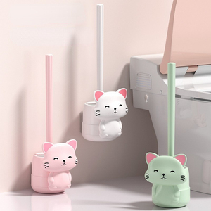 FF5663 Kit de <span class=keywords><strong>brosse</strong></span> de nettoyage pour toilettes en silicone avec support, motif <span class=keywords><strong>chat</strong></span> de dessin animé, pour la maison - Product Image 1