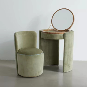 <span class=keywords><strong>Tocador</strong></span> de Lujo Contemporáneo que Ahorra Espacio con Espejo Redondo Abatible y Otomana a Juego para Apartamento Moderno - Product Image 1