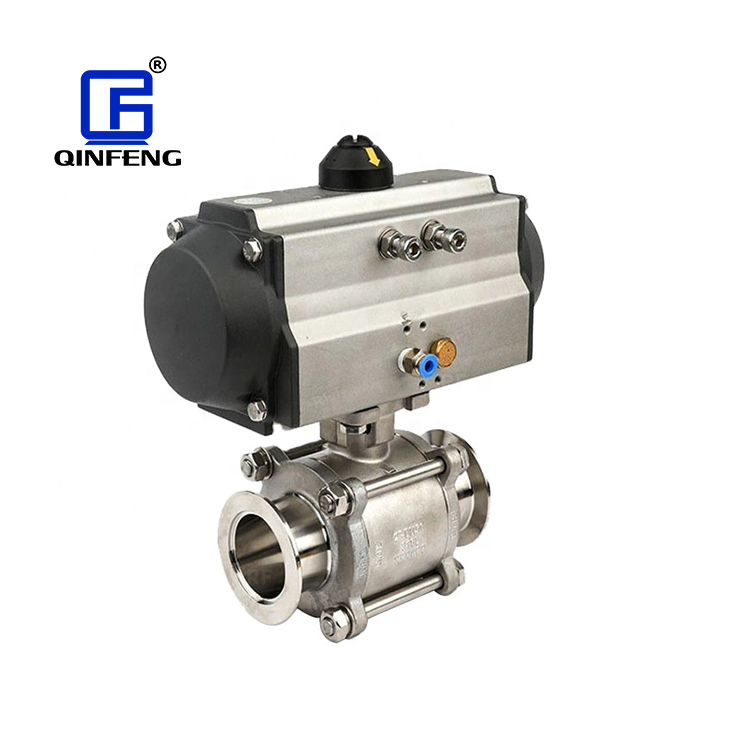 QINFENG CF8 Cf8m санитарная нержавеющая сталь SS304/SS316L Пневматический санитарный SS вакуумный шаровой клапан 3 шт. с двойным приводом