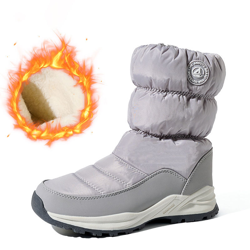 Silver fleece-lined warm snow boots