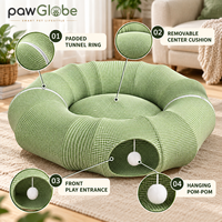 Lit tunnel rond pour animaux de compagnie, pour chats et chiens, bleu 65 x 26 cm sans coussin ou vert 85 x 26 cm avec coussin, tissu en coton, nid pour animaux de compagnie