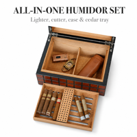 Boîte à cigares en bois de cèdre, double compartiment avec hygromètre, humidor en bois à mosaïque cubique, boîte à cigares de bureau, cadeau