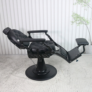 Mobilier de salon Chaise de barbier noire pour femmes Chaise de salon de coiffure en cuir tufté - Product Image 1