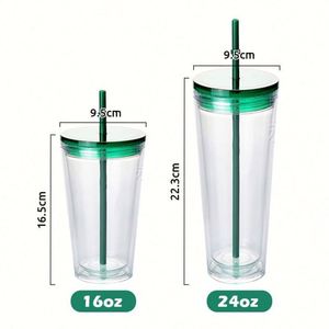 Gobelet transparent personnalisé 2026 avec logo, 16 oz, cadeau d'affaires, en acrylique, double paroi, en plastique, avec paille - Product Image 3