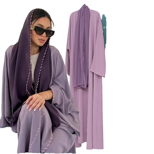 Wholesale Modern Polyester <b>Plus</b> <b>Size</b> Abaya Muslim Women's Modest Front Open <b>Dress</b> with Scarf Manufacturer by DEFENCE INDUSTRIES - Product Image 1