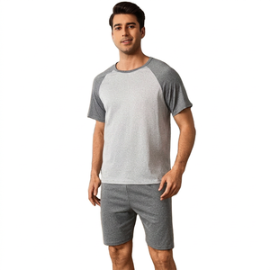 Completo Loungewear <span class=keywords><strong>Uomo</strong></span> Grigio in Maglia Eco-Friendly 2 Pezzi: T-Shirt a Maniche Corte e <span class=keywords><strong>Pantaloncini</strong></span> Casual Traspirante Estivo 100% Cotone - Product Image 3