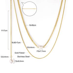 Collar de Cadena Doble con Colgante de Acero Inoxidable Chapado en Oro de 18k para Mujer - Product Image 2