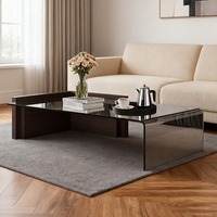 Ensemble de tables basses de luxe italien moderne en bois avec plateau en verre, forme rectangulaire, design décoratif pour salon - Multifonctionnel pour la maison