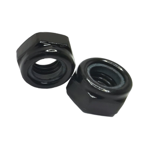 Écrou de blocage hexagonal en acier au carbone oxydé noir avec insert en nylon ISO 7041 GB/T 6182, fixation autobloquante pour machines, fabricant d'écrous en Chine - Product Image 1