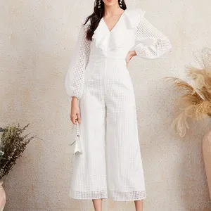 2022 Best Selling Elegant Layered Ruffle Collar Bishop Sleeve Mesh Jumpsuits