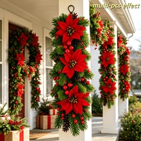 Guirlande de Noël réaliste en velours nordique avec poinsettia, 58 cm, pommes de pin suspendues, baies rouges, pour porte d'entrée, mur, fenêtre, cheminée