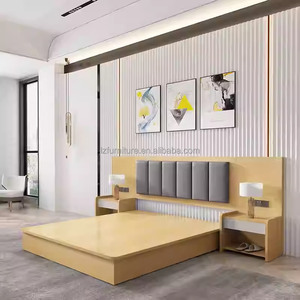 Ensemble de meubles de chambre d'hôtel 3 étoiles économique : lit simple, double, king, queen en bois avec tête de lit capitonnée et tables de chevet - Product Image 3
