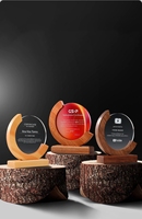 Plaque de récompense en cristal rond en bois, souvenir d'usine en gros, cadeau, sublimation