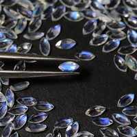 Pierre de lune bleue naturelle en forme d'œil de cheval 5X2.5mm anneau bijoux en pierre nue à forte fluorescence avec pierre de réglage assortie