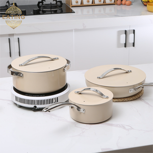 ทำชุดเครื่องครัวที่ใช้ได้กับแก๊สเหนี่ยวนำ26/28ซม. หม้อซุป Pans18/24ซม. 3ฝาไม่ติดเซรามิคเคลือบอลูมิเนียม - Product Image 1