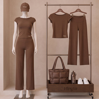 Ensemble 2 pièces personnalisé pour femme : T-shirt Hyrox et pantalon large taille haute – Vêtements de loisirs, sportifs et athlétiques – Fabricant
