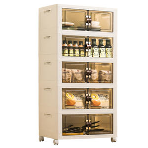 Meuble de rangement multi-niveaux Xitianlong en plastique avec roulettes pour cuisine, armoire à 5 niveaux avec porte vitrée - Product Image 1