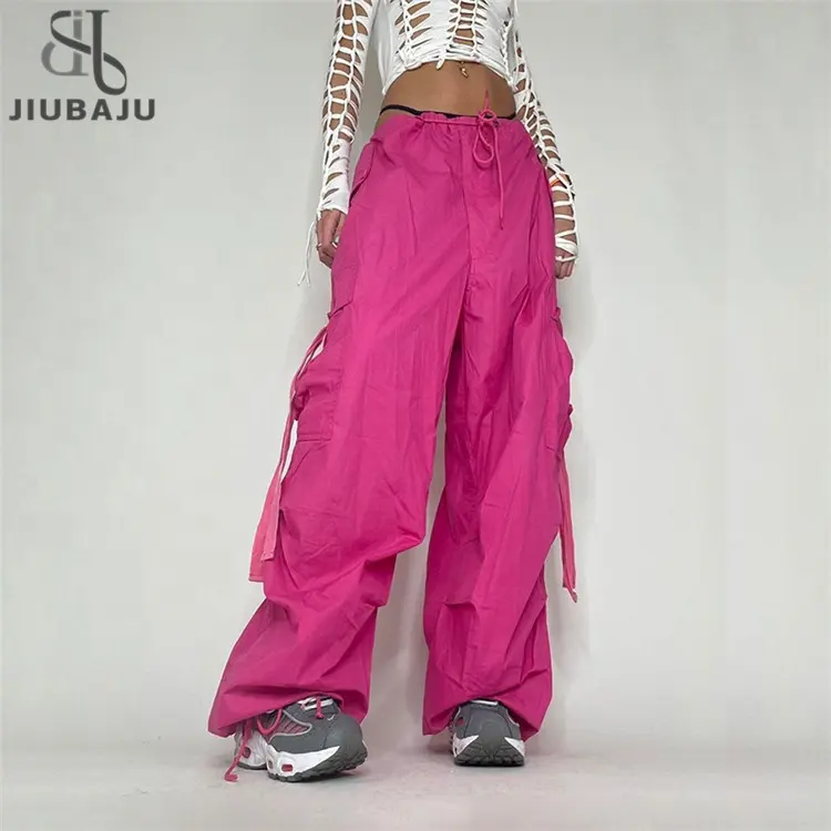 Solid Cargo Pants Fall Outfit For Women 2022 High Waist Draw String Pocket Baggy Long Pants