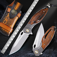 Couteau de poche artisanal en acier M390, finition Stonewashed, couteau pliant avec manche en bois de fer du désert