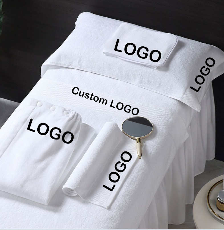 Wholesale 100% Cotton Face Towel Set Pure Spa Custom Printed Bath Towels with Logo Beauty Spa Towel Set