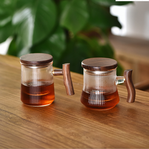 Japanese-Style Eco-Friendly Heat-Resistant <b>Glass</b> Tea <b>Cup</b> with Wooden Lid Water Separation Office Filter Stocked - Product Image 3